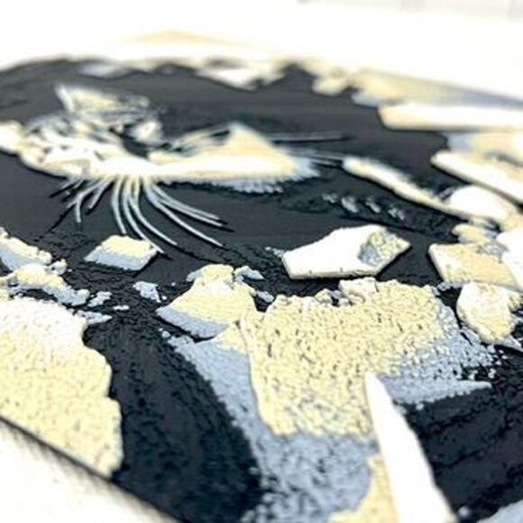 Curious Tabby Cat Art, Cat in Crumbling Wall Art, Bold Cat Print, Cat Decor - Picture 5 of 9